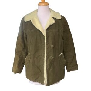 Vintage 50’s era olive green Sherpa lined button up jacket size small